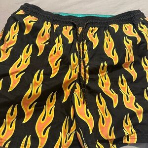 No Boundaries Black and Yellow Flame Swim Shorts